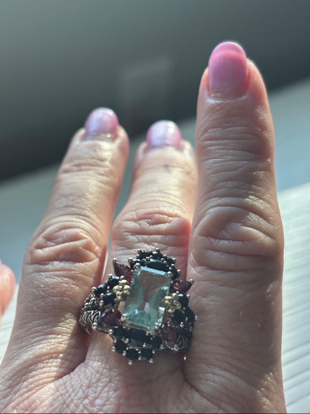 Barbara Bixby Sterling Silver and 18k Aquamarine and Garnet Cluster Ring - Picture 6 of 6
